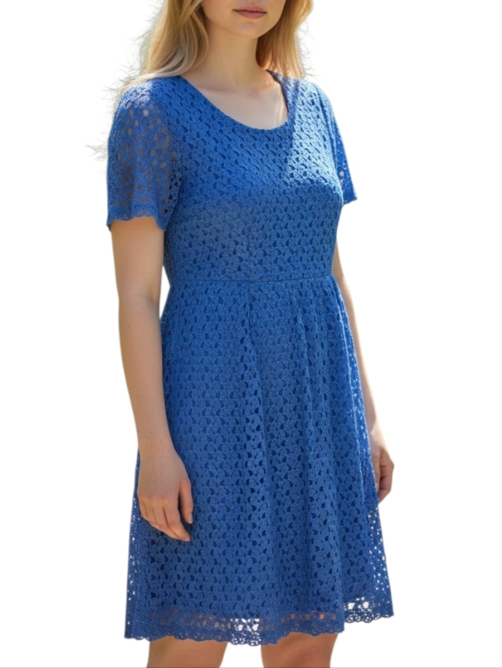 Chris Mclaughlin Royal Blue Eyelet Crotchet Lace Dress